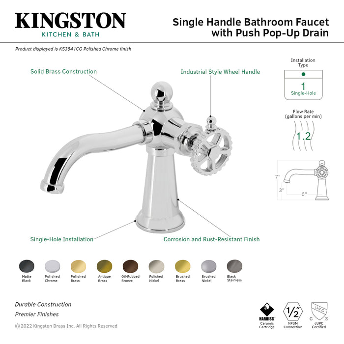 Kingston Brass KS3545CG Fuller Single-Handle Bathroom Faucet with Push Pop-Up, Oil Rubbed Bronze