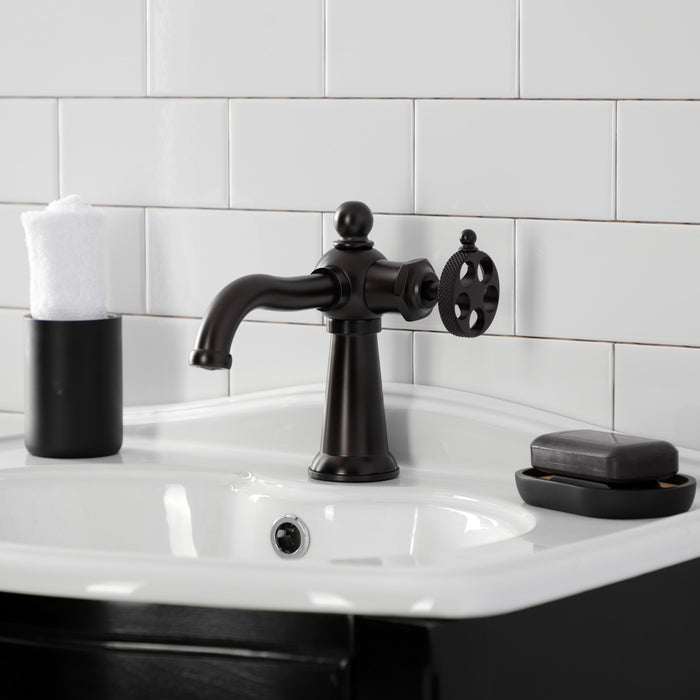 Kingston Brass KS3545RKX Webb Single-Handle Bathroom Faucet with Knurled Handle and Push Pop-Up Drain, Oil Rubbed Bronze