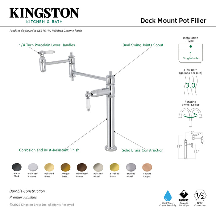 Kingston Brass KS3705PL Restoration Deck Mount Pot Filler, Oil Rubbed Bronze