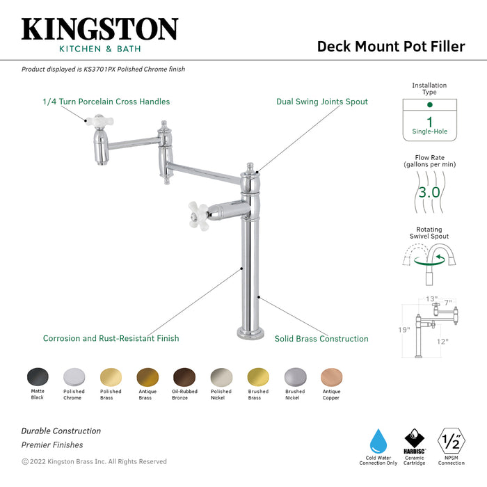 Kingston Brass KS3705PX Restoration Deck Mount Pot Filler, Oil Rubbed Bronze