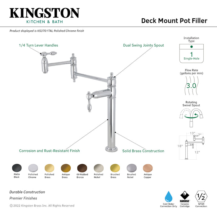 Kingston Brass KS3705TAL Tudor Deck Mount Pot Filler Faucet, Oil Rubbed Bronze