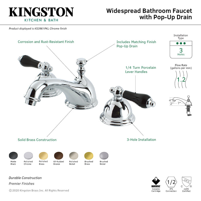 Kingston Brass KS3965PKL Duchess Widespread Bathroom Faucet with Brass Pop-Up, Oil Rubbed Bronze