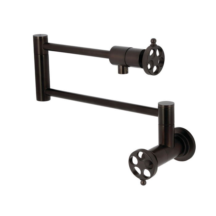 Kingston Brass KS4105RKZ Wendell Wall Mount Pot Filler with Knurled Handle, Oil Rubbed Bronze