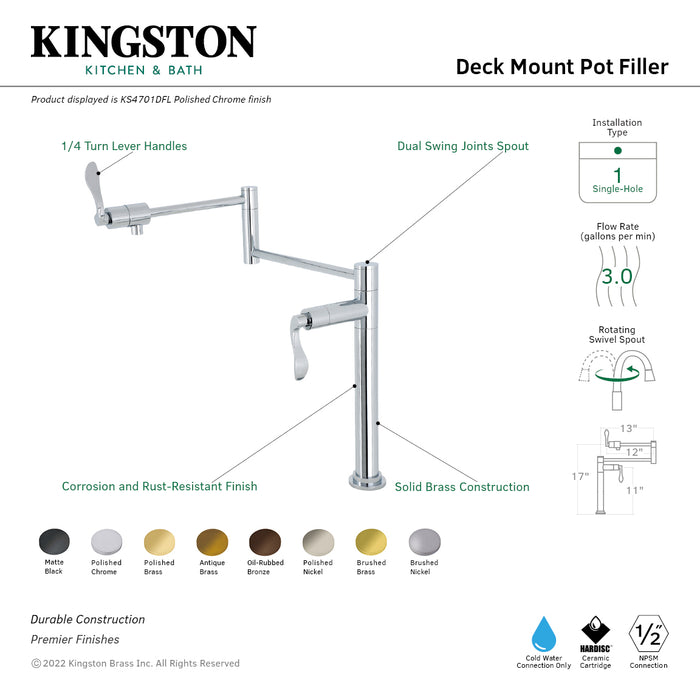 Kingston Brass KS4705DFL NuWave Deck Mount Pot Filler Faucet, Oil Rubbed Bronze