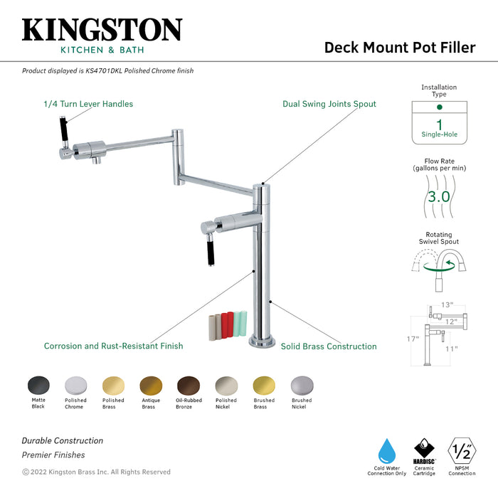 Kingston Brass KS4705DKL Kaiser Deck Mount Pot Filler, Oil Rubbed Bronze