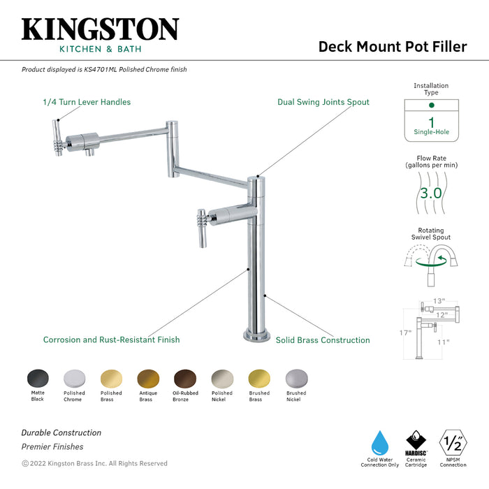 Kingston Brass KS4705ML Milano Deck Mount Pot Filler, Oil Rubbed Bronze