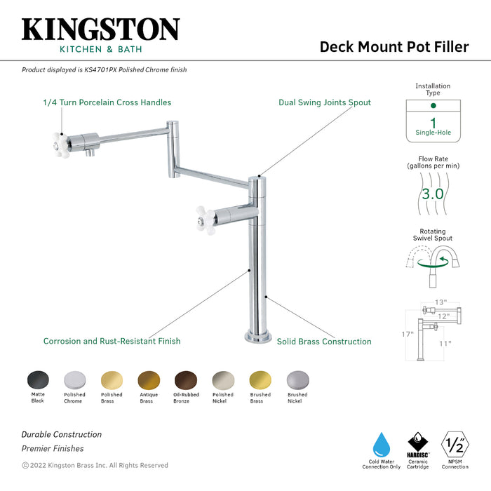 Kingston Brass KS4705PX Metropolitan Deck Mount Pot Filler, Oil Rubbed Bronze