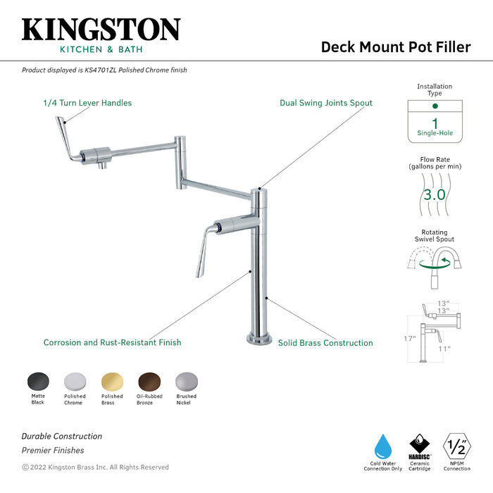 Kingston Brass KS4705ZL Silversagee Deck Mount Pot Filler, Oil Rubbed Bronze
