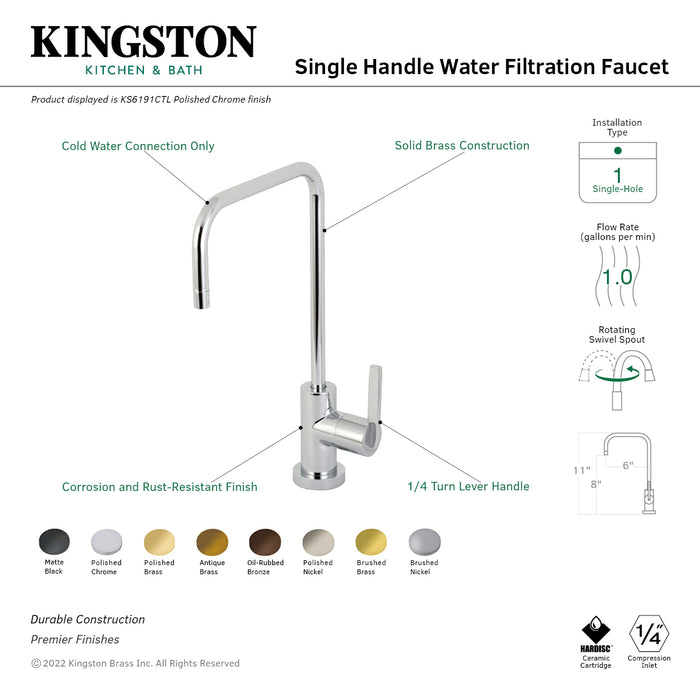 Kingston Brass KS6195CTL Continental Single-Handle Water Filtration Faucet, Oil Rubbed Bronze