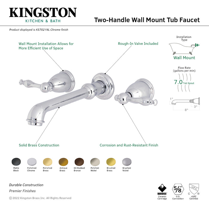 Kingston Brass KS7025NL Naples Two-Handle Wall Mount Roman Tub Faucet, Oil Rubbed Bronze