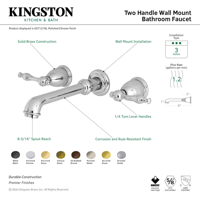 Kingston Brass KS7125NL Naples Two-Handle Wall Mount Bathroom Faucet, Oil Rubbed Bronze