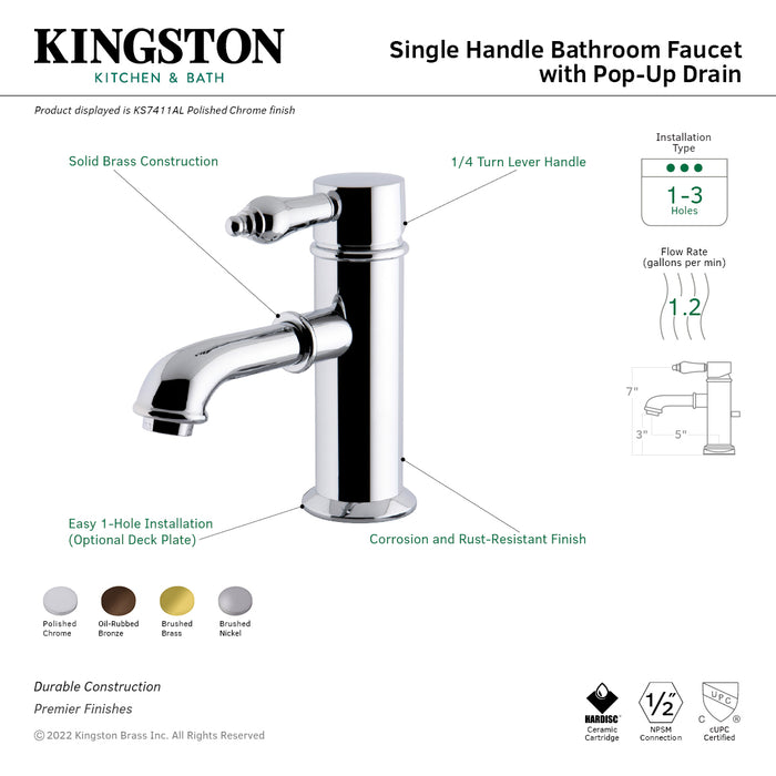 Kingston Brass KS7415AL Paris Single-Handle Bathroom Faucet, Oil Rubbed Bronze