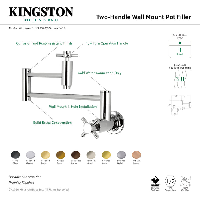 Kingston Brass KS8105DX Concord Wall Mount Pot Filler Faucet, Oil Rubbed Bronze