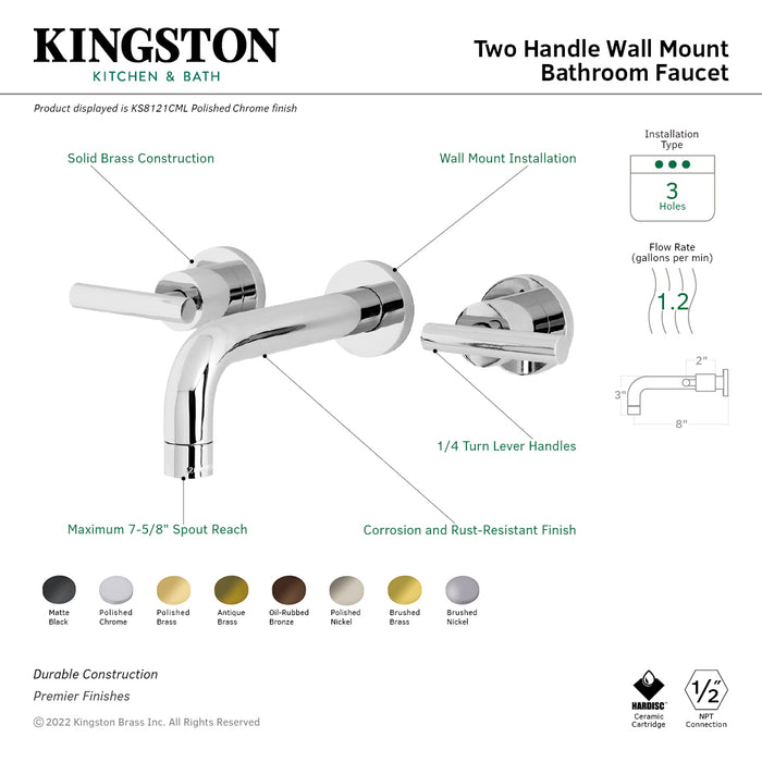 Kingston Brass KS8125CML Manhattan 2-Handle 8 in. Wall Mount Bathroom Faucet, Oil Rubbed Bronze