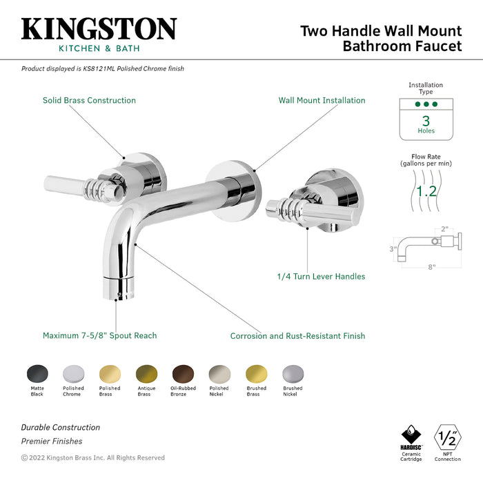 Kingston Brass KS8125ML Milano 2-Handle 8 in. Wall Mount Bathroom Faucet, Oil Rubbed Bronze