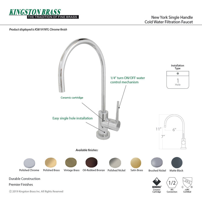 Kingston Brass KS8195NYL New York Single-Handle Cold Water Filtration Faucet, Oil Rubbed Bronze