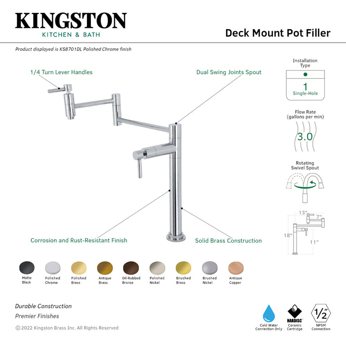 Kingston Brass KS8705DL Concord Deck Mount Pot Filler, Oil Rubbed Bronze