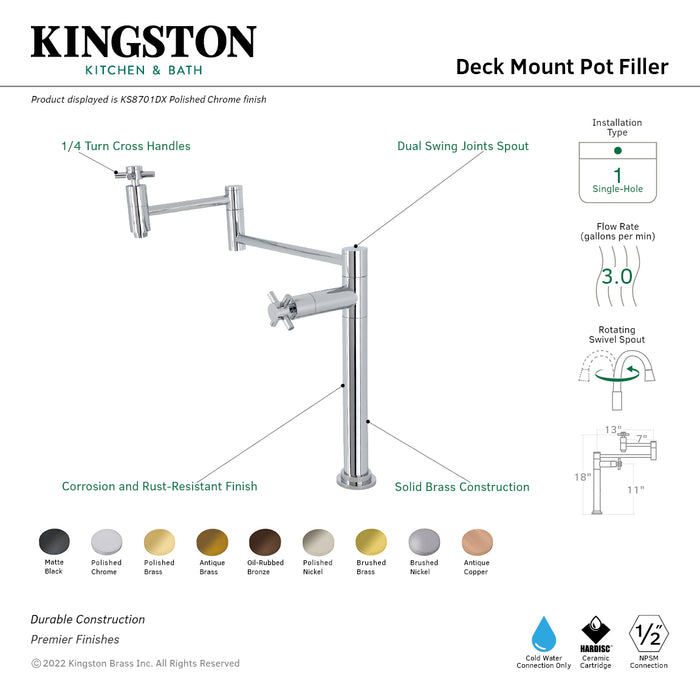 Kingston Brass KS8705DX Concord Deck Mount Pot Filler, Oil Rubbed Bronze