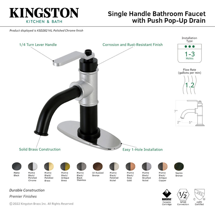 Kingston Brass KSD2825KL Whitaker Single-Handle Bathroom Faucet with Push Pop-Up, Oil Rubbed Bronze