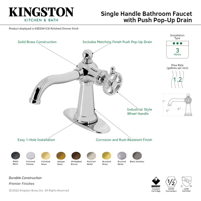 Kingston Brass KSD3545CG Fuller Single-Handle Bathroom Faucet with Push Pop-Up, Oil Rubbed Bronze