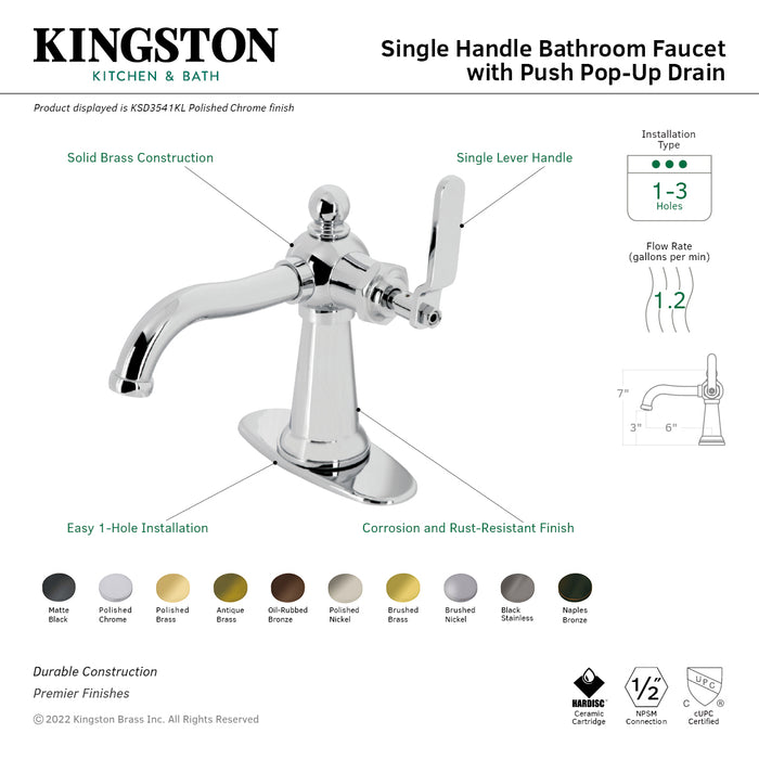 Kingston Brass KSD3545KL Knight Single-Handle Bathroom Faucet with Push Pop-Up, Oil Rubbed Bronze