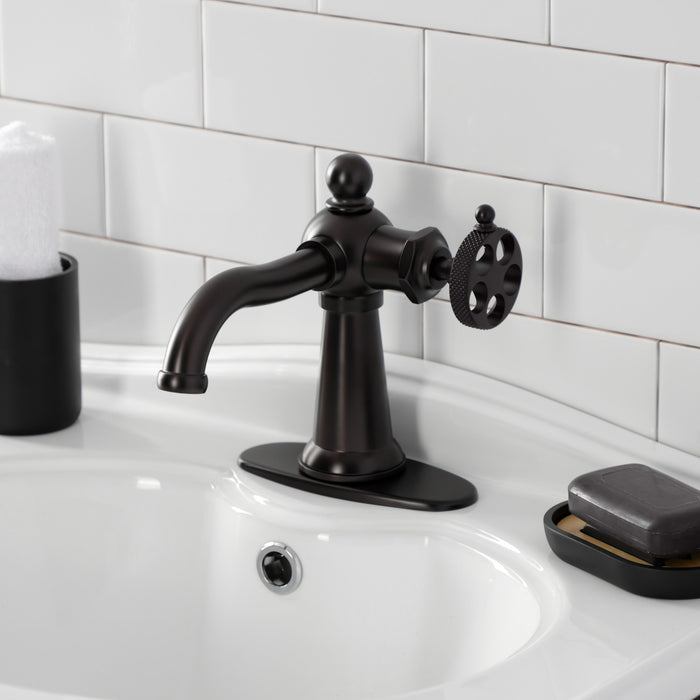 Kingston Brass KSD3545RKX Webb Single-Handle Bathroom Faucet with Knurled Handle and Push Pop-Up Drain, Oil Rubbed Bronze