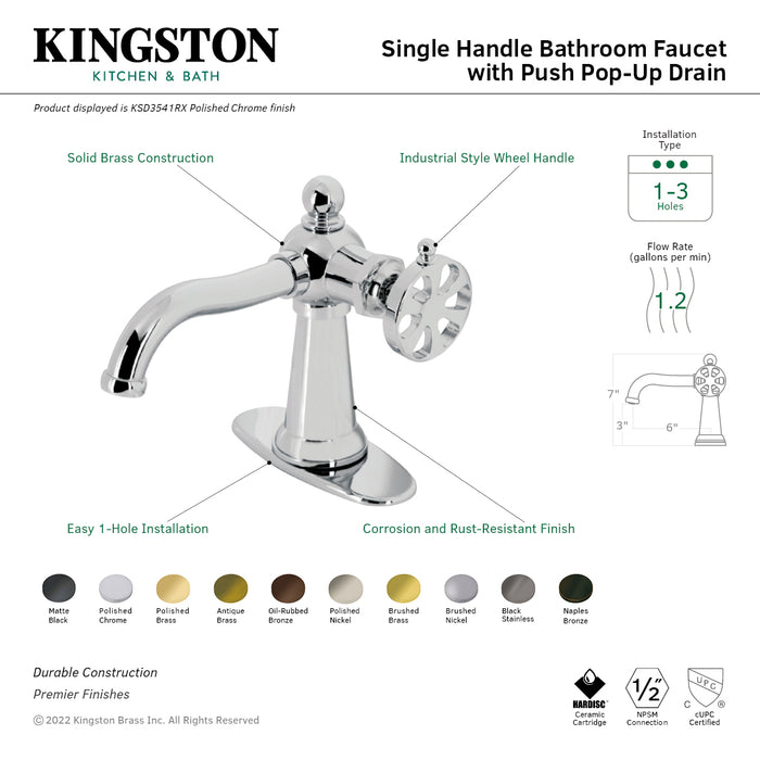 Kingston Brass KSD3545RX Belknap Single-Handle Bathroom Faucet with Push Pop-Up, Oil Rubbed Bronze