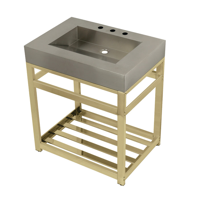 Kingston Brass KVSP3122A2 Kingston Commercial 31" Stainless Steel Console Sink with Steel Base (8-Inch, 3-Hole), Brushed/Polished Brass