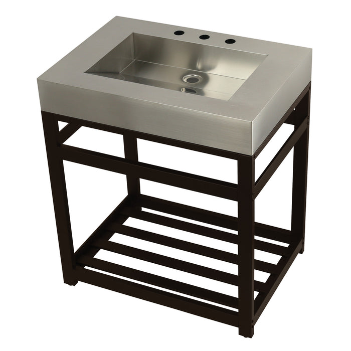 Kingston Brass KVSP3122A5 Kingston Commercial 31" Stainless Steel Console Sink with Steel Base (8-Inch, 3-Hole), Brushed/Oil Rubbed Bronze