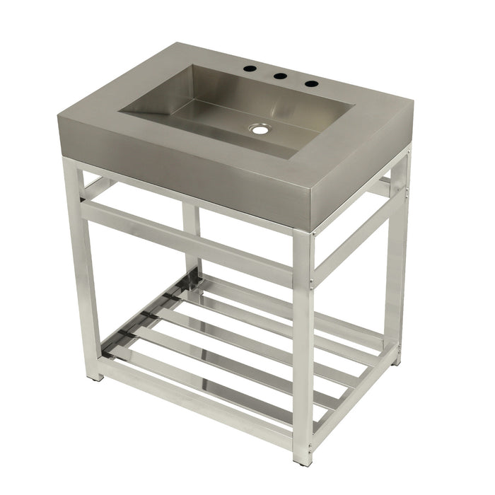 Kingston Brass KVSP3122A6 Kingston Commercial 31" Stainless Steel Console Sink with Steel Base (8-Inch, 3-Hole), Brushed/Polished Nickel
