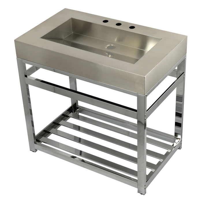 Kingston Brass KVSP3722A1 Kingston Commercial 37" Stainless Steel Console Sink with Steel Base (8-Inch, 3-Hole), Brushed/Polished Chrome