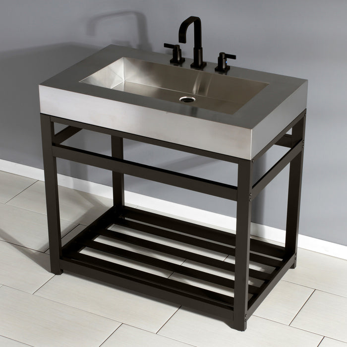 Kingston Brass KVSP3722A5 Fauceture 37" Stainless Steel Sink with Steel Console Sink Base, Brushed/Oil Rubbed Bronze