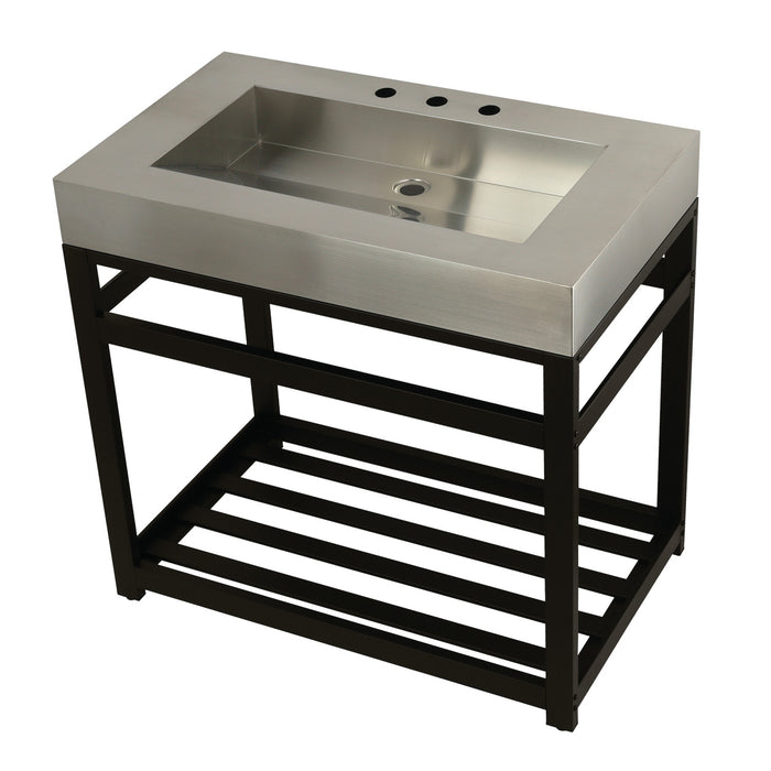 Kingston Brass KVSP3722A5 Kingston Commercial 37" Stainless Steel Console Sink with Steel Base (8-Inch, 3-Hole), Brushed/Oil Rubbed Bronze