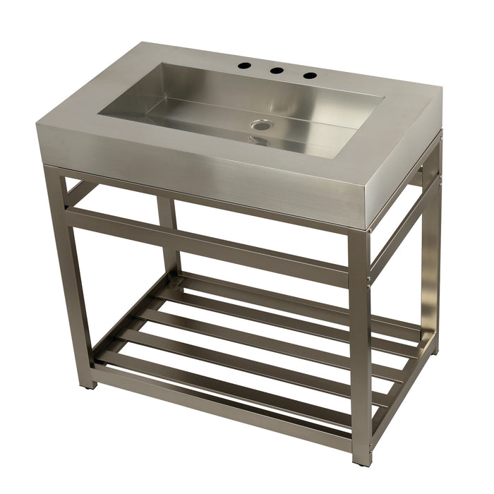 Kingston Brass KVSP3722A8 Kingston Commercial 37" Stainless Steel Console Sink with Steel Base (8-Inch, 3-Hole), Brushed/Brushed Nickel