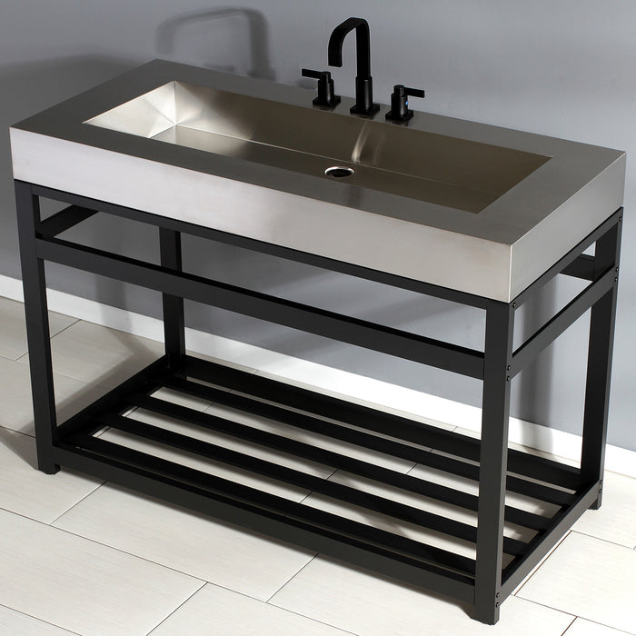 Kingston Brass KVSP4922A0 Kingston Commercial 49" Stainless Steel Console Sink with Steel Base (8-Inch, 3-Hole), Brushed/Matte Black