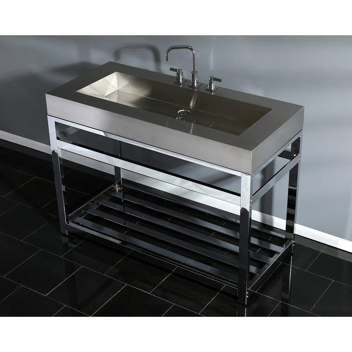 Kingston Brass KVSP4922A1 Kingston Commercial 49" Stainless Steel Console Sink with Steel Base (8-Inch, 3-Hole), Brushed/Polished Chrome