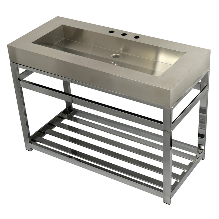 Kingston Brass KVSP4922A1 Kingston Commercial 49" Stainless Steel Console Sink with Steel Base (8-Inch, 3-Hole), Brushed/Polished Chrome