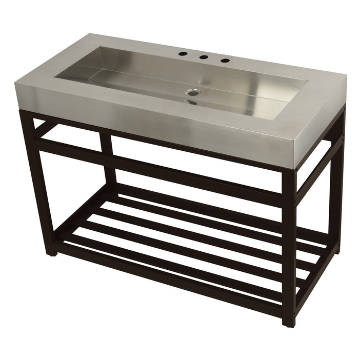 Kingston Brass KVSP4922A5 Fauceture 49" Stainless Steel Sink with Steel Console Sink Base, Brushed/Oil Rubbed Bronze