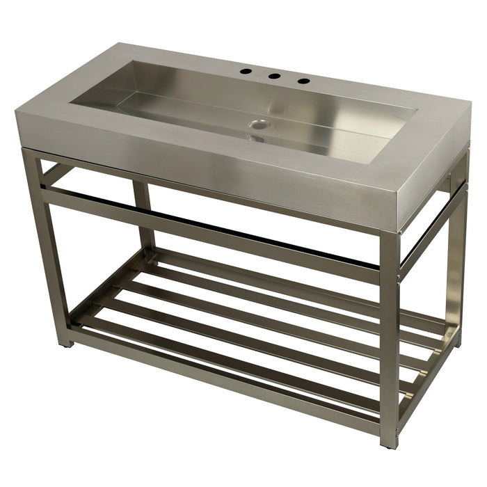 Kingston Brass KVSP4922A8 Kingston Commercial 49" Stainless Steel Console Sink with Steel Base (8-Inch, 3-Hole), Brushed/Brushed Nickel