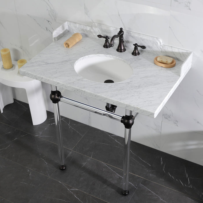 Kingston Brass LMS36MA5 Pemberton 36" Carrara Marble Console Sink with Acrylic Legs (8-Inch, 3-Hole), Marble White/Oil Rubbed Bronze