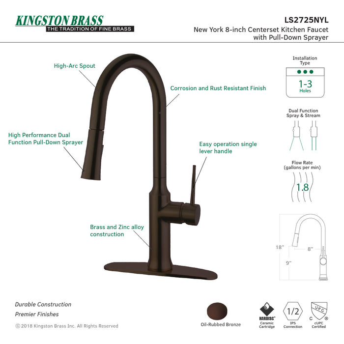 Gourmetier LS2725NYL New York Single-Handle Pull-Down Kitchen Faucet, Oil Rubbed Bronze