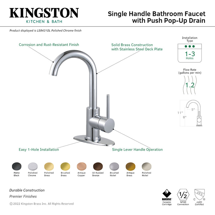 Fauceture LS8435DL Concord Single-Handle Bathroom Faucet with Push Pop-Up, Oil Rubbed Bronze