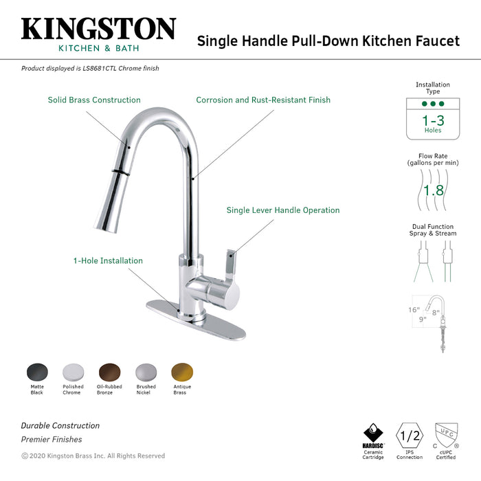 Gourmetier LS8685CTL Continental Single-Handle Pull-Down Kitchen Faucet, Oil Rubbed Bronze