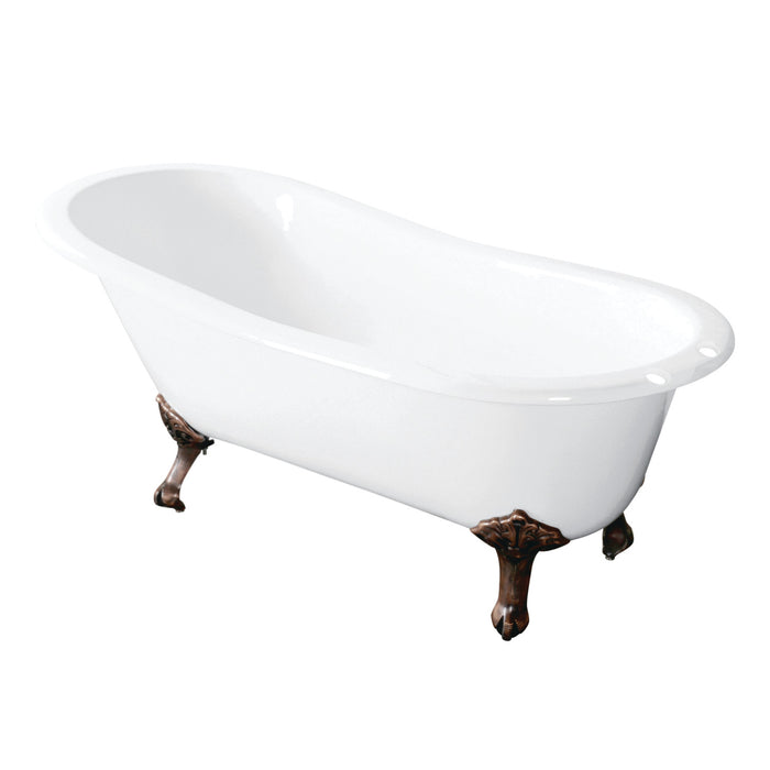Aqua Eden VCT7D5431B6 54-Inch Cast Iron Slipper Clawfoot Tub with 7-Inch Faucet Drillings, White/Naples Bronze