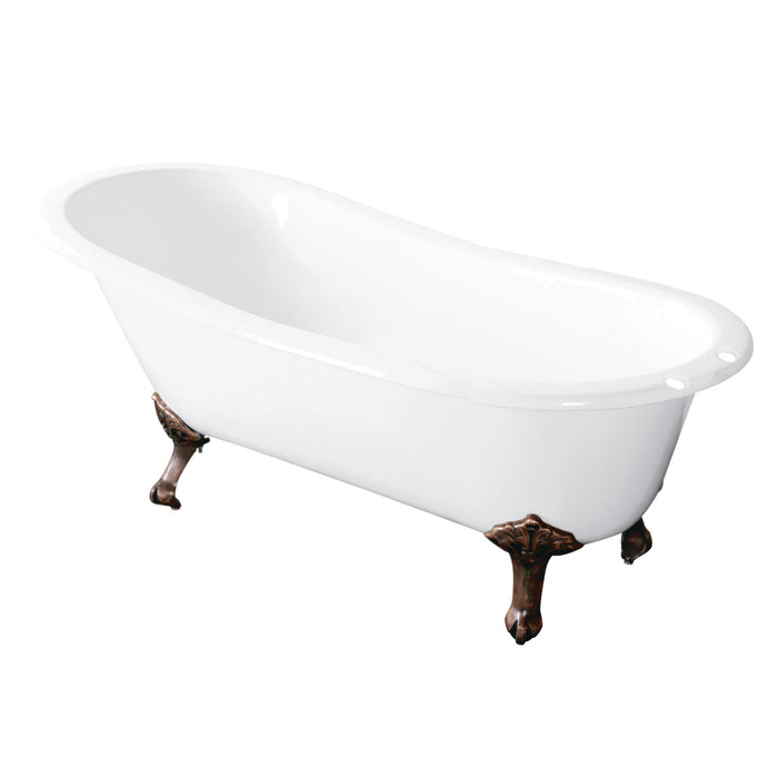 Aqua Eden VCT7D5731B6 57-Inch Cast Iron Slipper Clawfoot Tub with 7-Inch Faucet Drillings, White/Naples Bronze