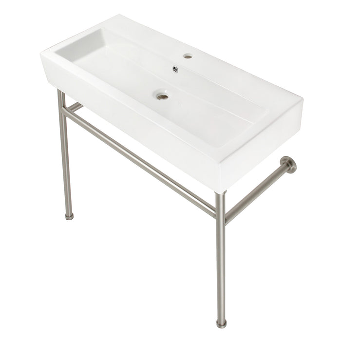 Fauceture VPB39178ST New Haven 39" Porcelain Console Sink with Stainless Steel Legs (Single-Hole), White/Brushed Nickel