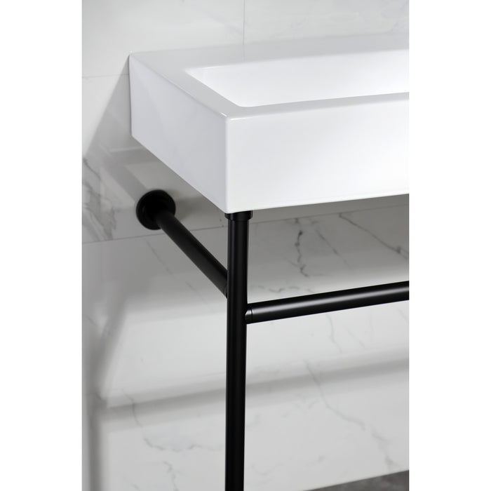 Fauceture VPB3917H0ST New Haven 39" Porcelain Console Sink with Stainless Steel Legs, White/Matte Black