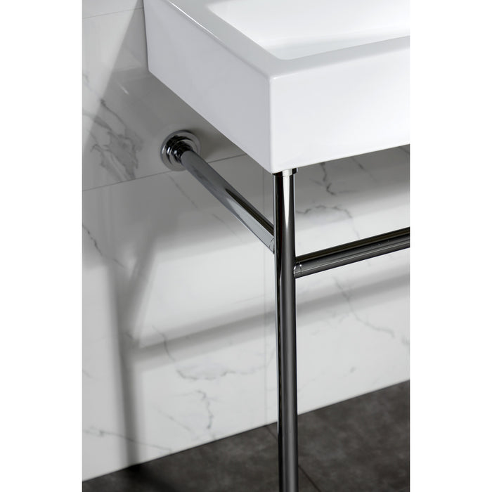 Kingston Brass VPB3917H1ST New Haven 39" Porcelain Console Sink with Stainless Steel Legs, White/Polished Chrome