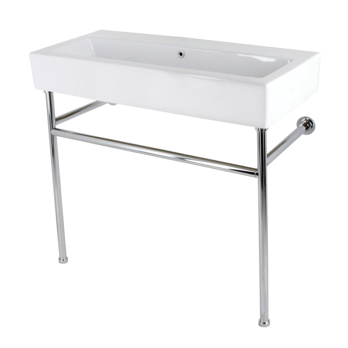 Fauceture VPB3917H1ST New Haven 39" Porcelain Console Sink with Stainless Steel Legs, White/Polished Chrome