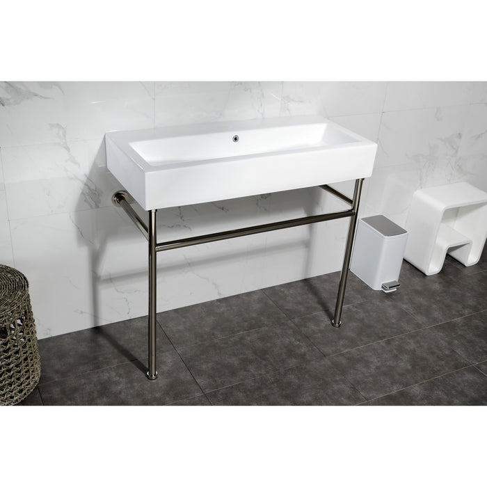Fauceture VPB3917H6ST New Haven 39" Porcelain Console Sink with Stainless Steel Legs, White/Polished Nickel